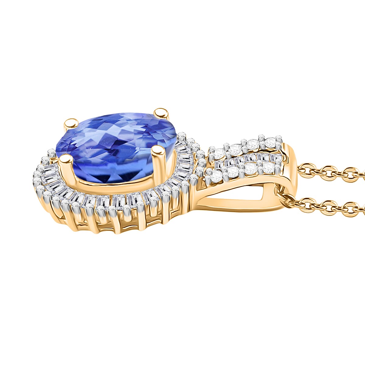 Tanzanite and Diamond Halo Pendant Necklace in 18K Vermeil Yellow Gold Over Sterling Silver 20 Inches 1.58 ctw (Del. in 10-12 Days) image number 1