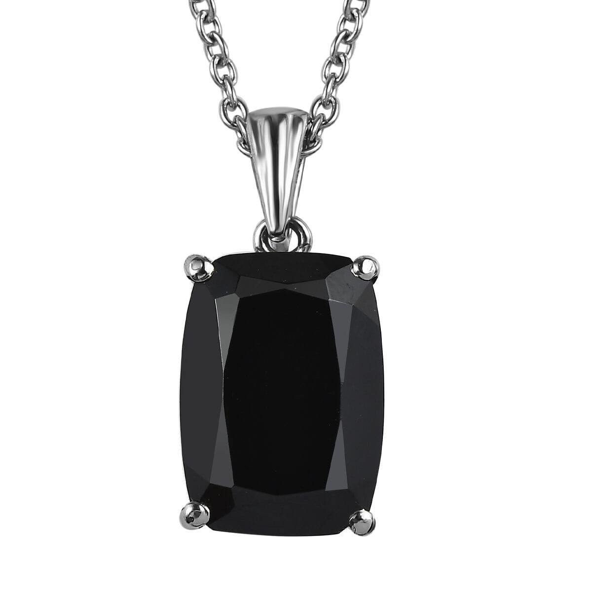 Thai Black Spinel 8.50 ctw Solitaire Pendant Necklace in Stainless Steel 20 Inches image number 0