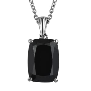 Thai Black Spinel 8.50 ctw Solitaire Pendant Necklace in Stainless Steel 20 Inches