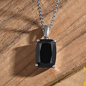 EverTrue Thai Black Spinel 8.50 ctw Solitaire Pendant Necklace in Stainless Steel 20 Inches