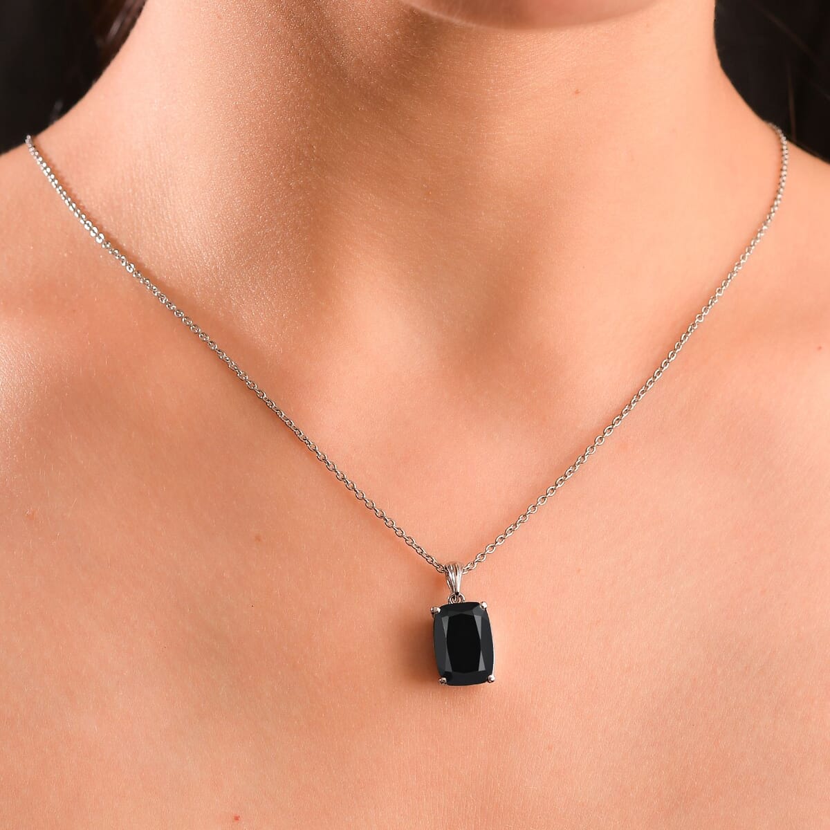 Thai Black Spinel 8.50 ctw Solitaire Pendant Necklace in Stainless Steel 20 Inches image number 2