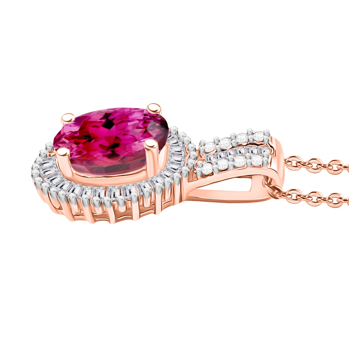 Ouro Fino Rubellite and Diamond Halo Pendant Necklace in 18K Vermeil Rose Gold Over Sterling Silver 20 Inches 1.58 ctw image number 2