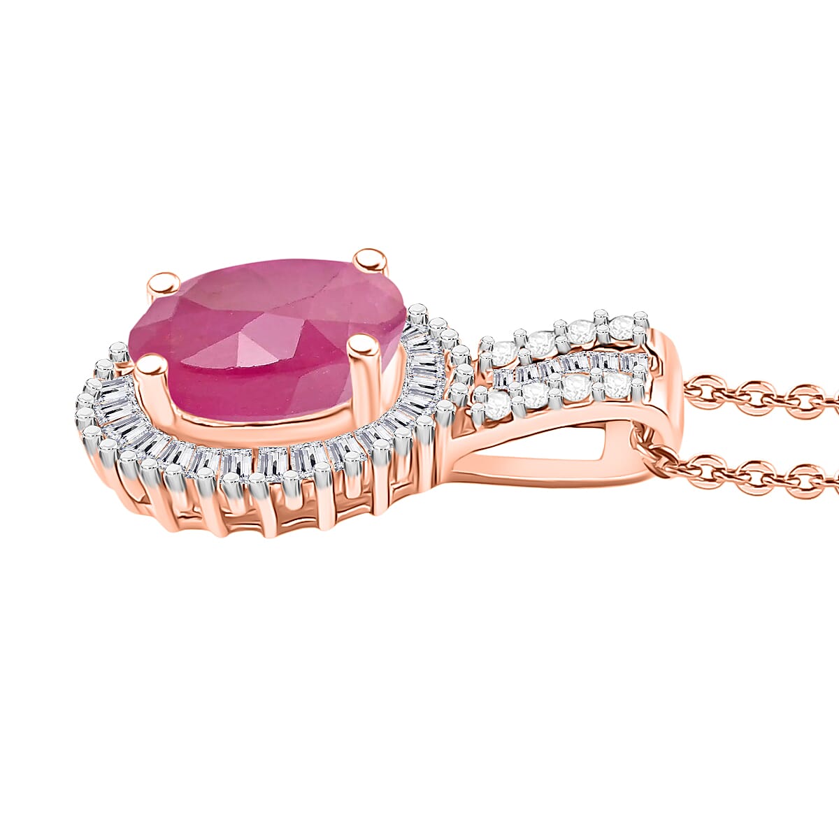 Mozambique Ruby and Diamond Halo Pendant Necklace in 18K Vermeil Rose Gold Over Sterling Silver 20 Inches 1.83 ctw (Del. in 10-12 Days) image number 2