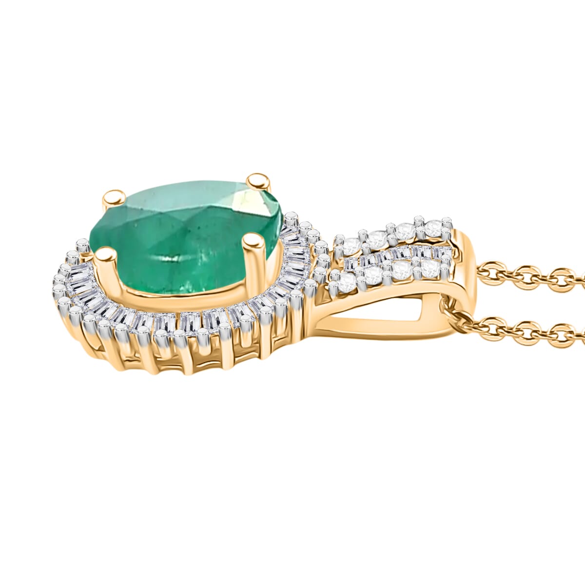 Kagem Zambian Emerald and Diamond Halo Pendant Necklace in 18K Vermeil Yellow Gold Over Sterling Silver 20 Inches 1.48 ctw image number 1