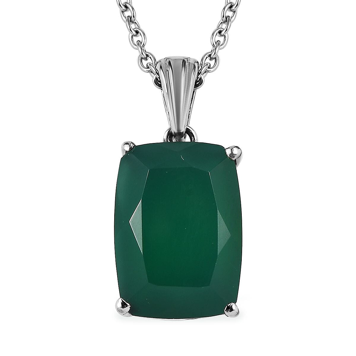 EverTrue Verde Onyx 6.20 ctw Solitaire Pendant Necklace in Stainless Steel 20 Inches image number 0