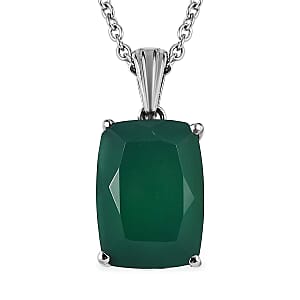 Verde Onyx 6.20 ctw Solitaire Pendant Necklace in Stainless Steel 20 Inches