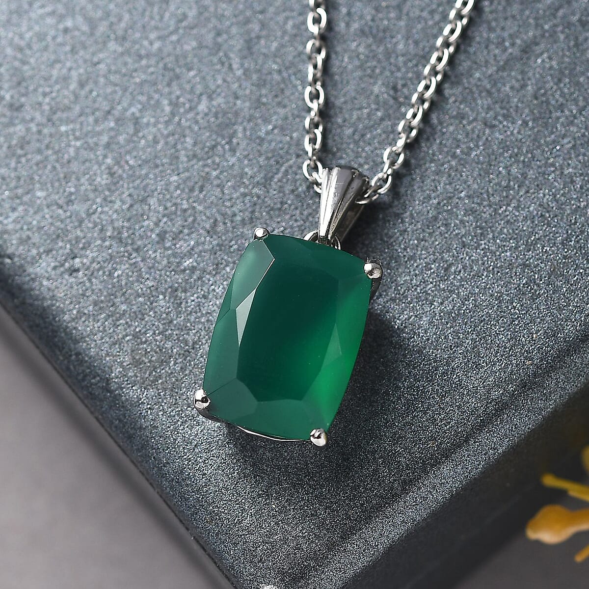 EverTrue Verde Onyx 6.20 ctw Solitaire Pendant Necklace in Stainless Steel 20 Inches image number 1