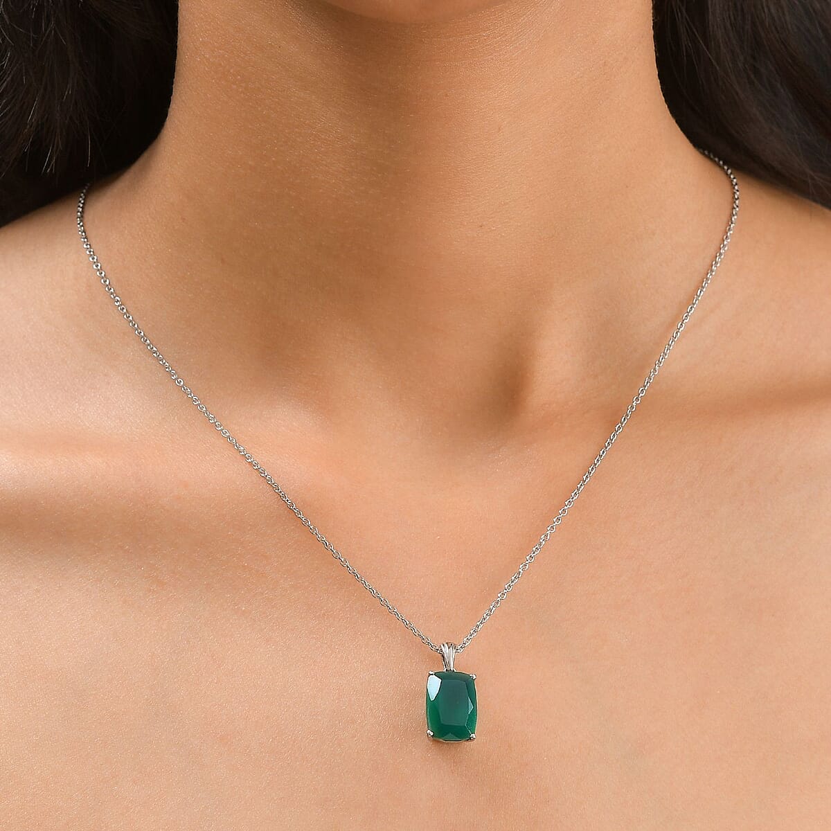 EverTrue Verde Onyx 6.20 ctw Solitaire Pendant Necklace in Stainless Steel 20 Inches image number 2