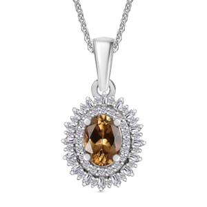 Golden Turkizite and Diamond 1.13 ctw Pendant Necklace in Rhodium Over Sterling Silver 20 Inches