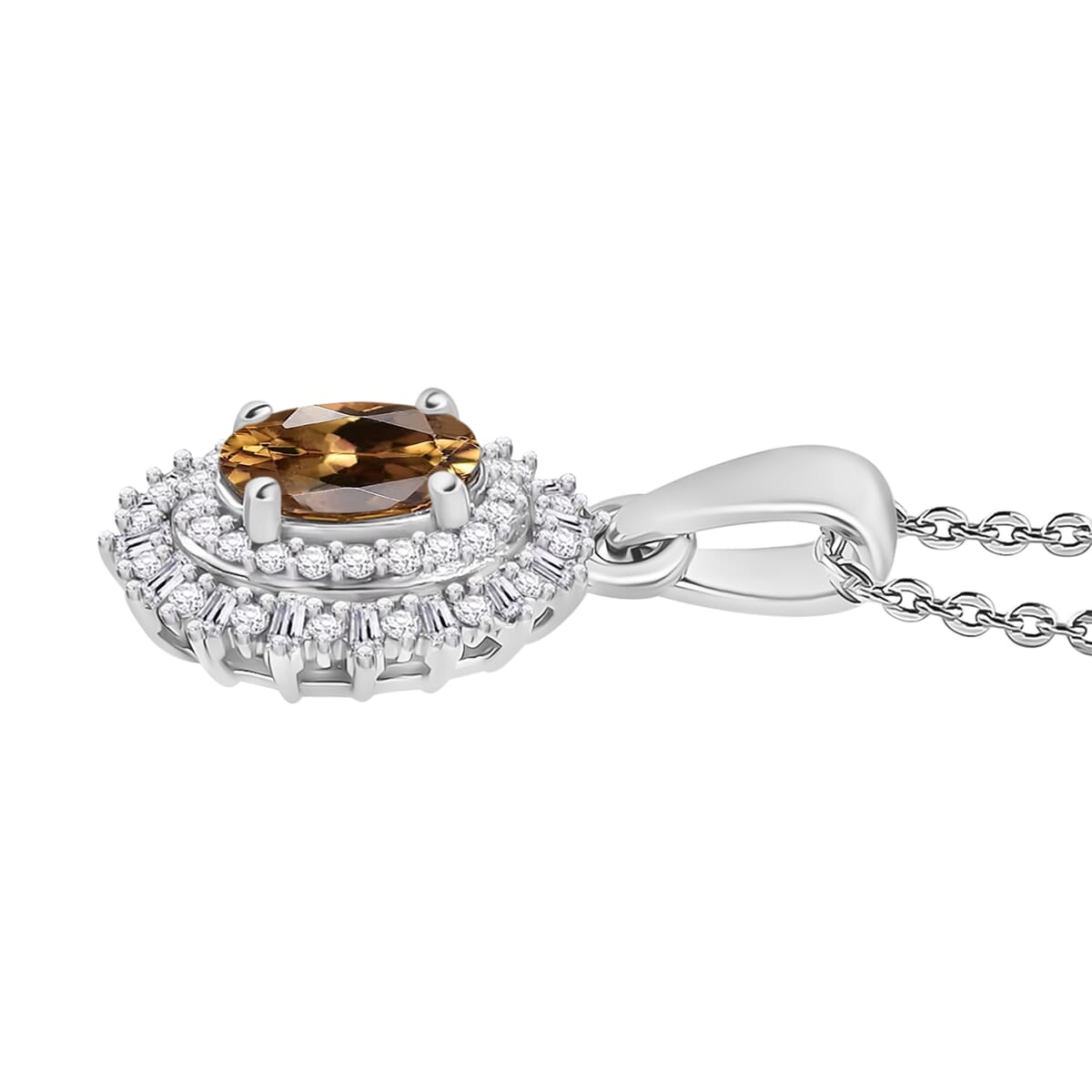 Golden Turkizite and Diamond 1.13 ctw Pendant Necklace in Rhodium Over Sterling Silver 20 Inches image number 2