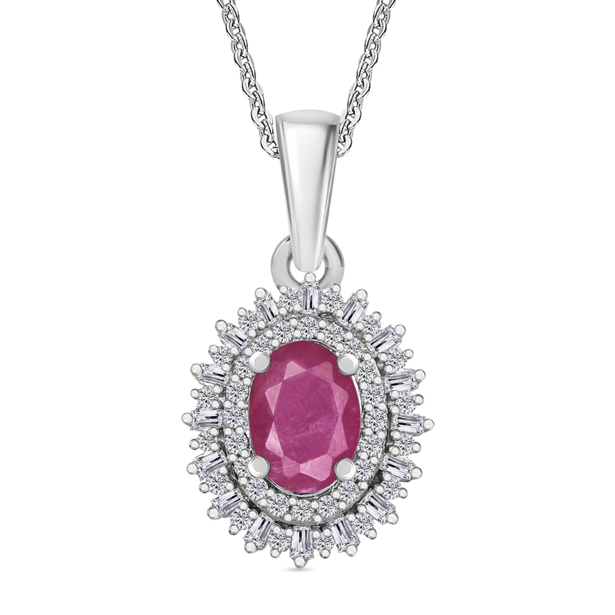 Mozambique Ruby and Diamond 1.38 ctw Pendant Necklace in Rhodium Over Sterling Silver 20 Inches image number 0