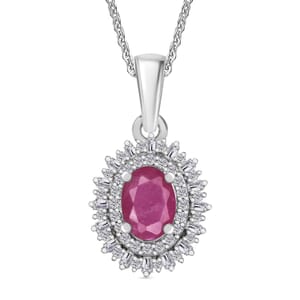 Mozambique Ruby and Diamond 1.38 ctw Pendant Necklace in Rhodium Over Sterling Silver 20 Inches