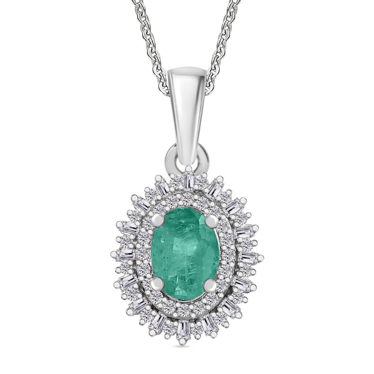 Premium Kagem Zambian Emerald and Diamond 1.20 ctw Pendant Necklace in Rhodium Over Sterling Silver (20 Inches) image number 0