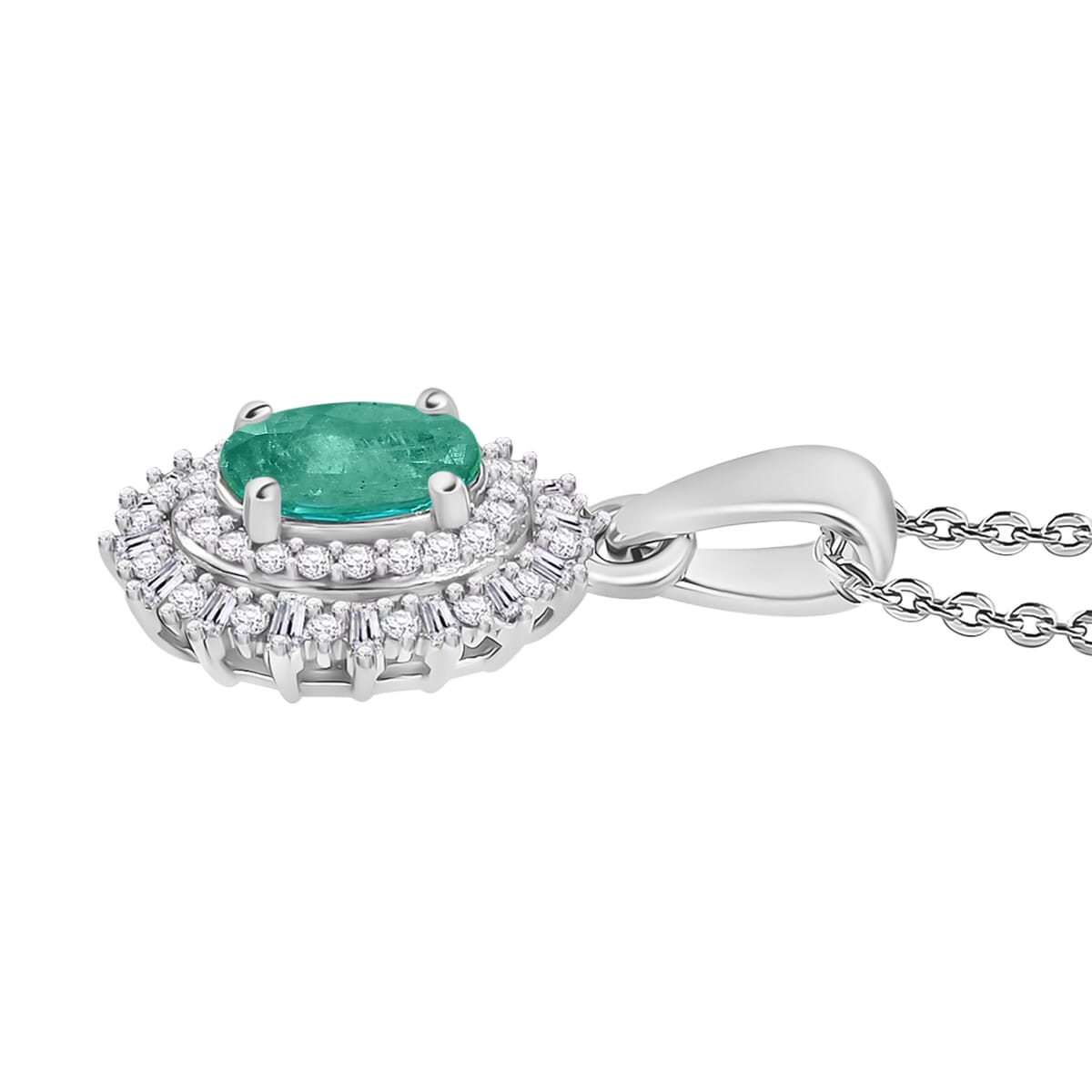 Premium Kagem Zambian Emerald and Diamond 1.20 ctw Pendant Necklace in Rhodium Over Sterling Silver (20 Inches) image number 2