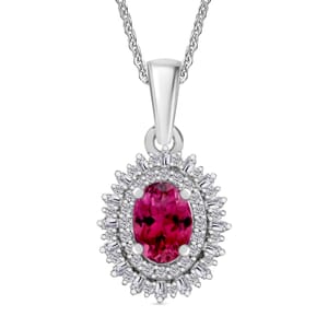 Premium Ouro Fino Rubellite and Diamond 1.13 ctw Pendant Necklace in Rhodium Over Sterling Silver 20 Inches