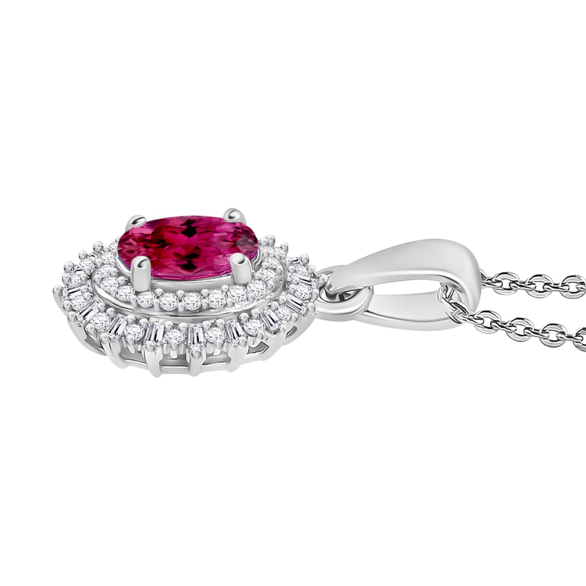 Premium Ouro Fino Rubellite and Diamond 1.13 ctw Pendant Necklace in Rhodium Over Sterling Silver 20 Inches image number 2