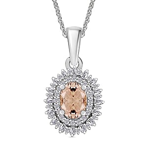 Premium Marropino Morganite and Diamond 1.13 ctw Pendant Necklace in Rhodium Over Sterling Silver 20 Inches