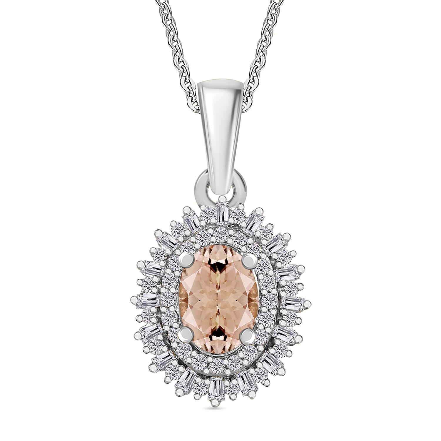 Premium Marropino Morganite and Diamond 1.13 ctw Pendant Necklace in Rhodium Over Sterling Silver 20 Inches