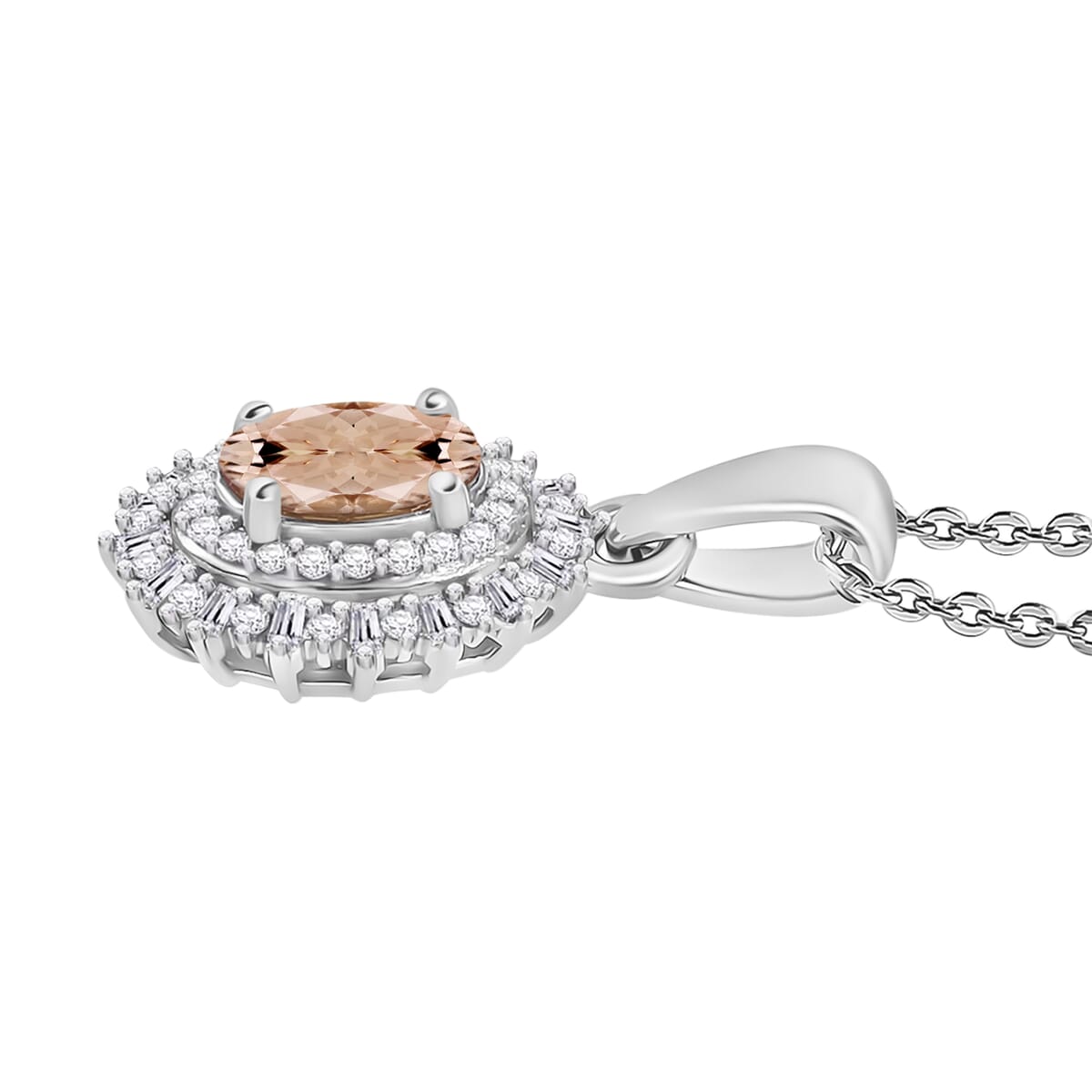 Premium Marropino Morganite and Diamond 1.13 ctw Pendant Necklace in Rhodium Over Sterling Silver 20 Inches image number 2