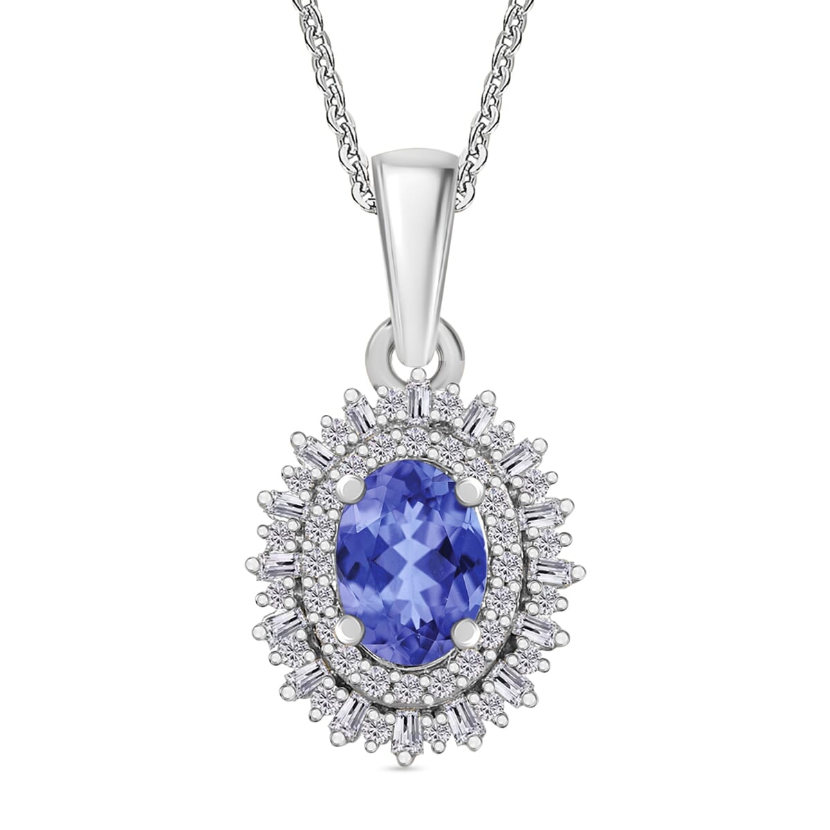 Premium Tanzanite and Diamond 1.13 ctw Pendant Necklace in Rhodium Over Sterling Silver 20 Inches image number 0