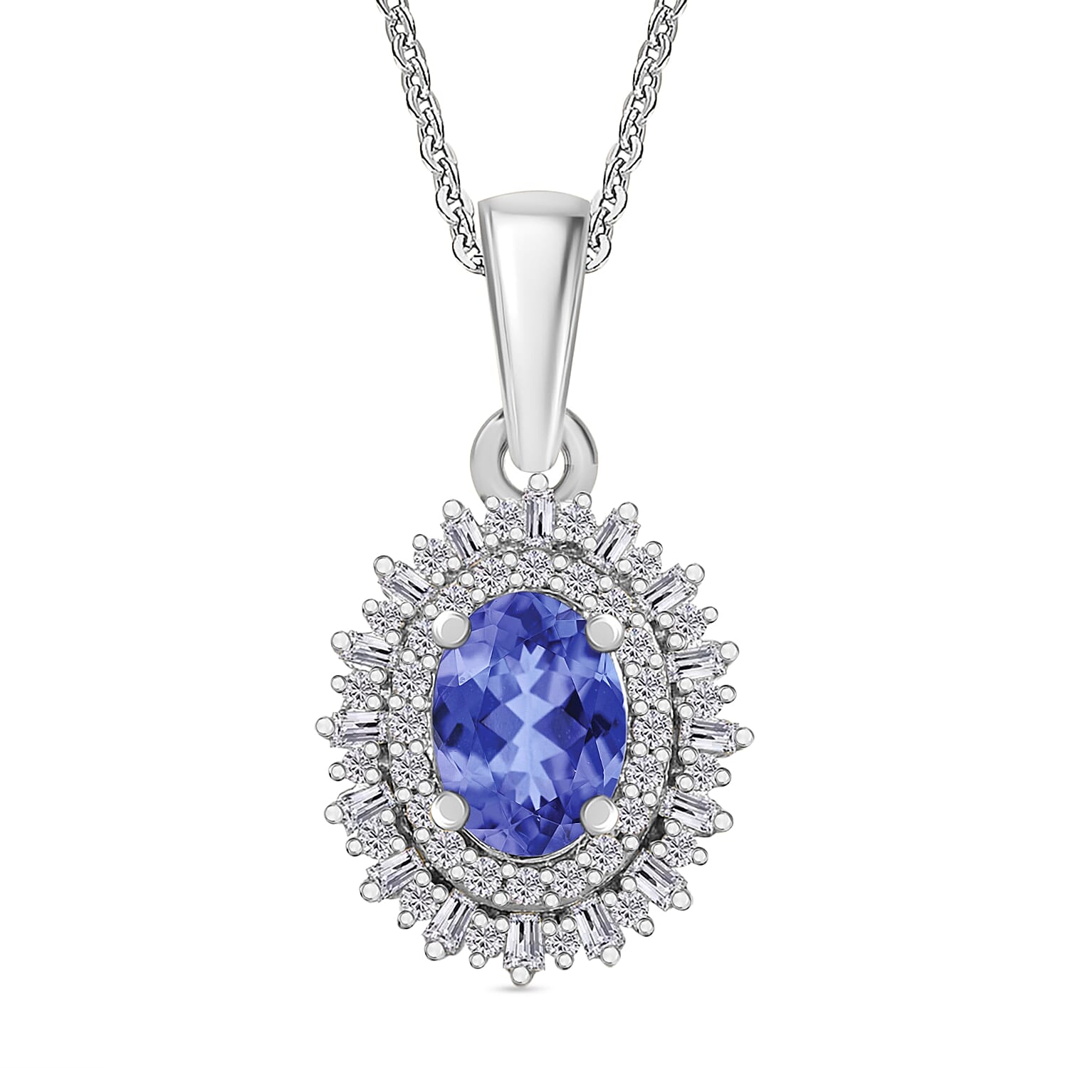 Premium Tanzanite and Diamond 1.13 ctw Pendant Necklace in Rhodium Over Sterling Silver 20 Inches