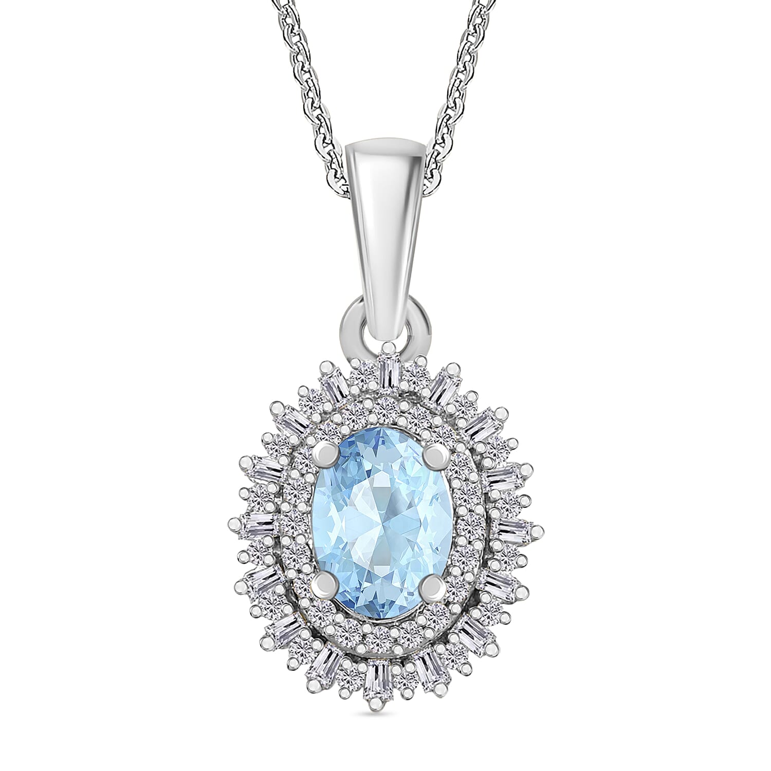 Mangoro Aquamarine and Diamond 1.13 ctw Pendant Necklace in Rhodium Over Sterling Silver 20 Inches