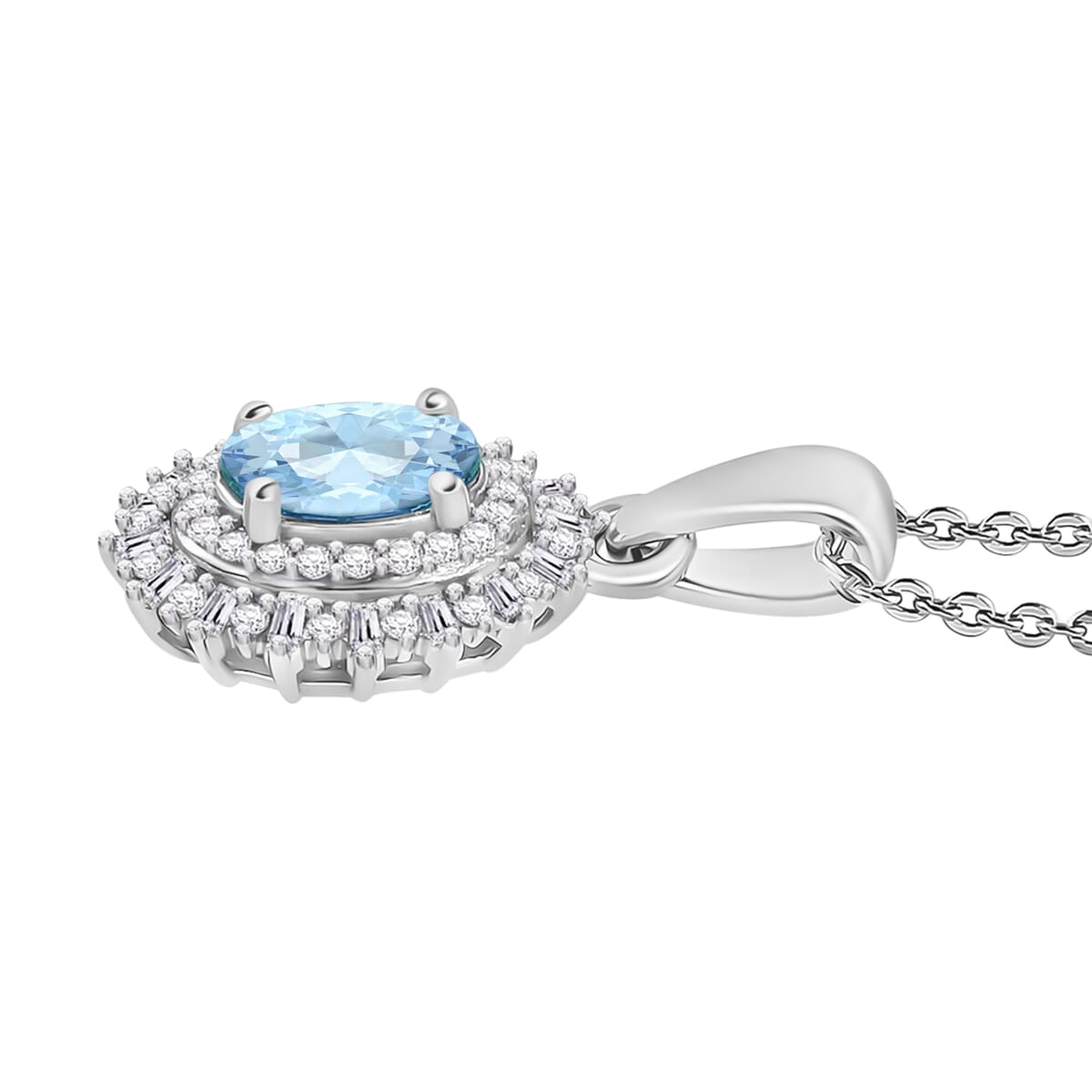 Mangoro Aquamarine and Diamond 1.13 ctw Pendant Necklace in Rhodium Over Sterling Silver 20 Inches image number 2