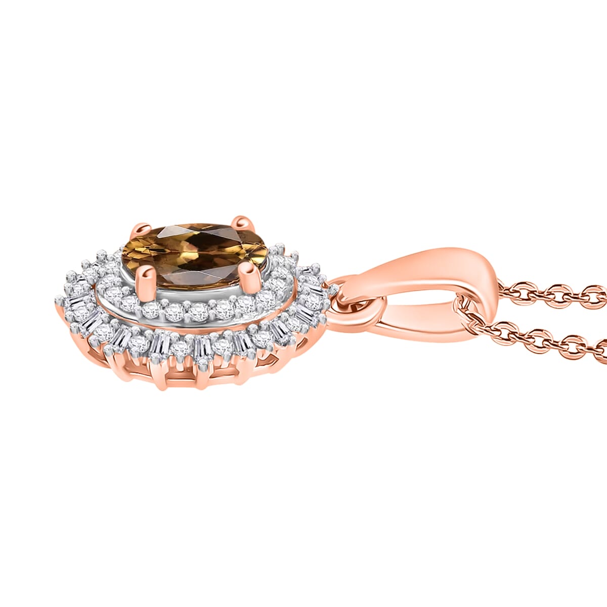 Golden Turkizite and Diamond 1.13 ctw Pendant Necklace in 18K Vermeil Rose Gold Over Sterling Silver 20 Inches image number 2