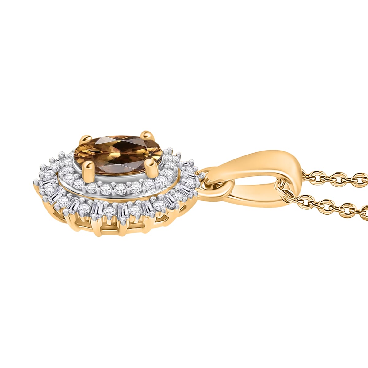 Golden Turkizite and Diamond 1.13 ctw Pendant Necklace in 18K Vermeil Yellow Gold Over Sterling Silver 20 Inches image number 2