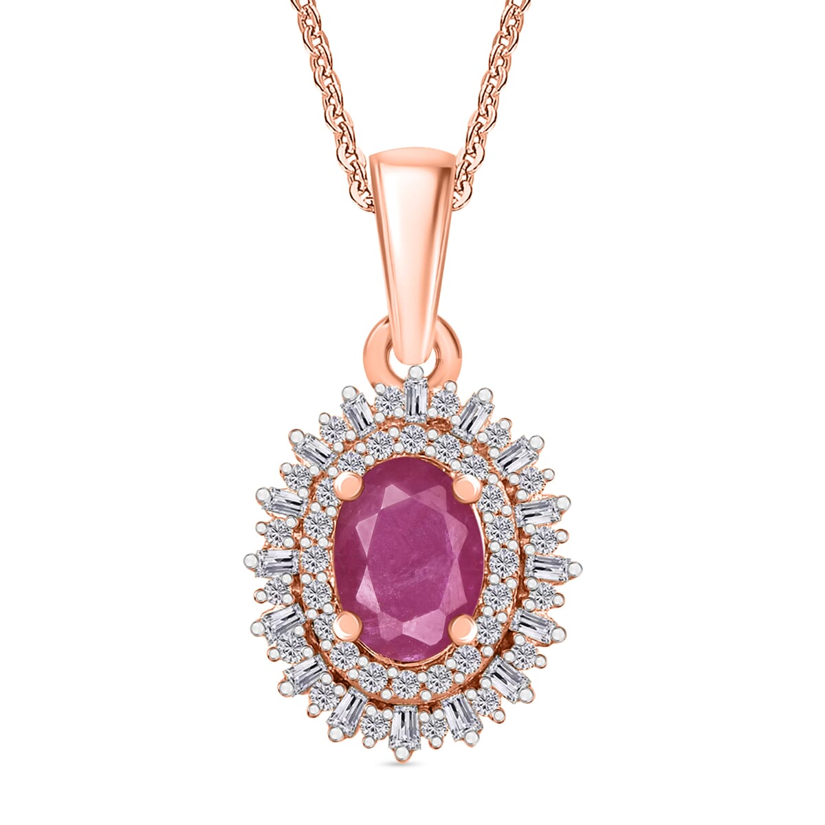 Mozambique Ruby and Diamond 1.38 ctw Pendant Necklace in 18K Vermeil Rose Gold Over Sterling Silver 20 Inches image number 0
