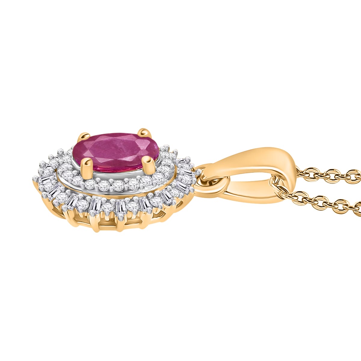 Mozambique Ruby and Diamond 1.38 ctw Pendant Necklace in 18K Vermeil Yellow Gold Over Sterling Silver 20 Inches image number 2