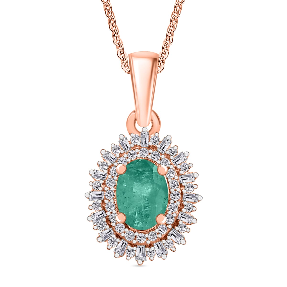 Premium Kagem Zambian Emerald and Diamond 1.13 ctw Pendant Necklace in 18K Vermeil Rose Gold Over Sterling Silver (20 Inches) image number 0