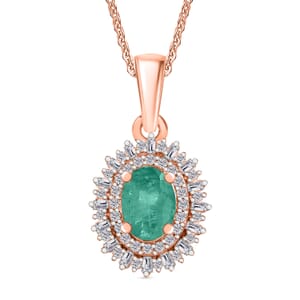 Premium Kagem Zambian Emerald and Diamond 1.13 ctw Pendant Necklace in 18K Vermeil Rose Gold Over Sterling Silver (20 Inches)