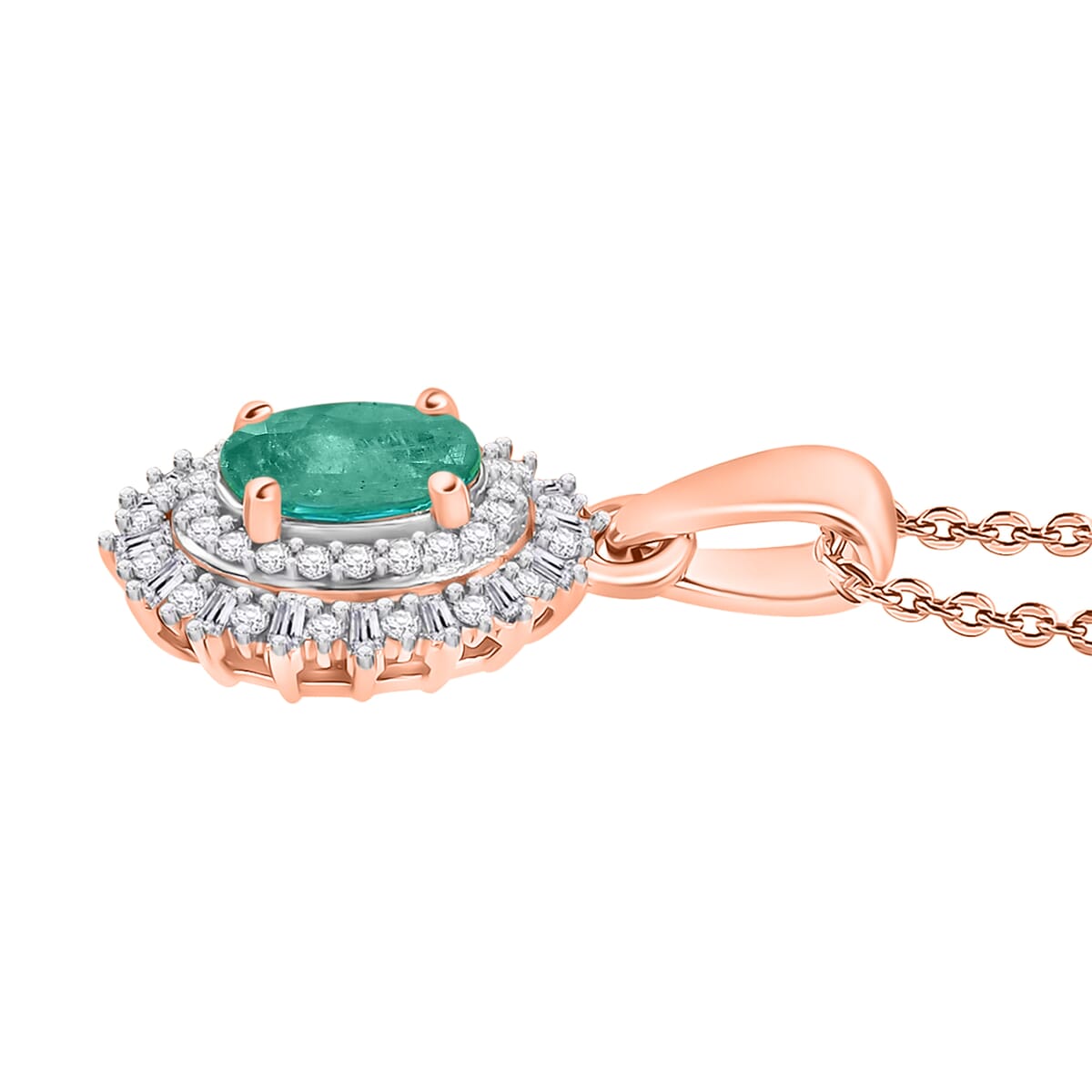 Premium Kagem Zambian Emerald and Diamond 1.13 ctw Pendant Necklace in 18K Vermeil Rose Gold Over Sterling Silver (20 Inches) image number 2