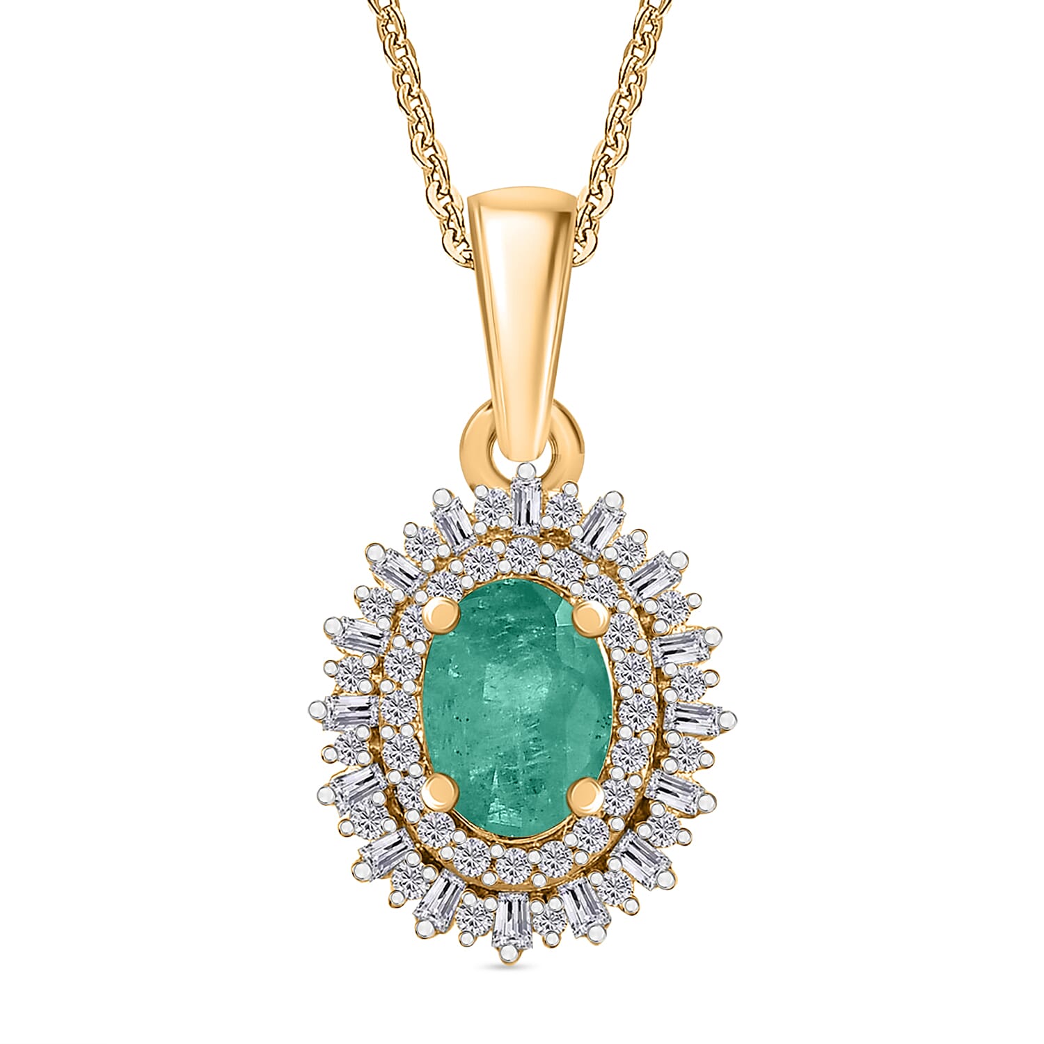 Premium Kagem Zambian Emerald and Diamond 1.13 ctw Pendant Necklace in 18K Vermeil Yellow Gold Over Sterling Silver (20 Inches)