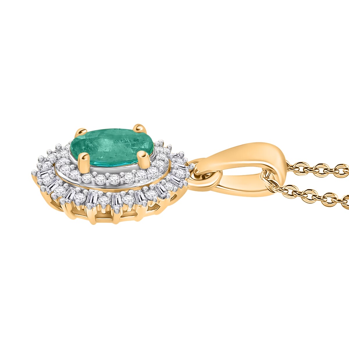 Premium Kagem Zambian Emerald and Diamond 1.13 ctw Pendant Necklace in 18K Vermeil Yellow Gold Over Sterling Silver (20 Inches) image number 2