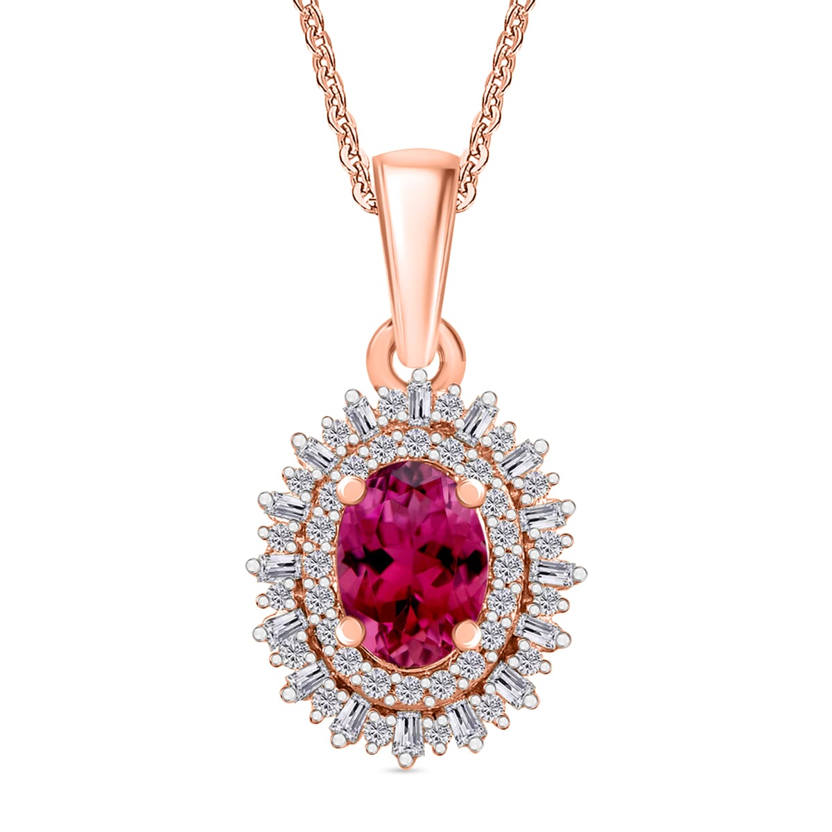 Premium Ouro Fino Rubellite and Diamond 1.13 ctw Pendant Necklace in 18K Vermeil Rose Gold Over Sterling Silver 20 Inches image number 0