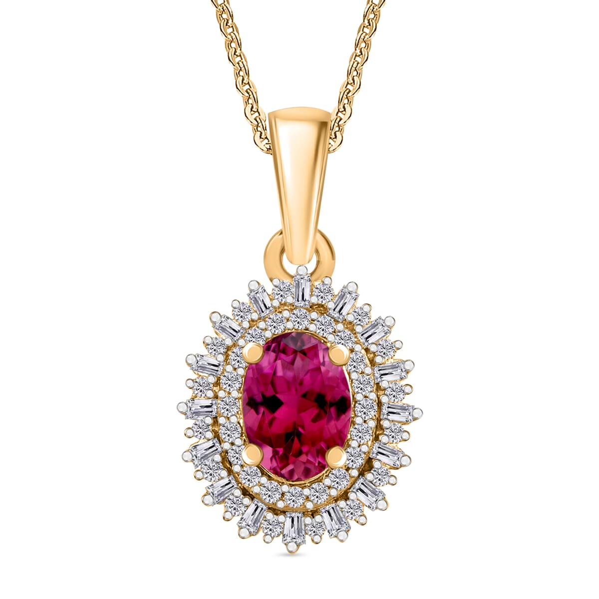 Premium Ouro Fino Rubellite and Diamond 1.13 ctw Pendant Necklace in 18K Vermeil Yellow Gold Over Sterling Silver 20 Inches image number 0