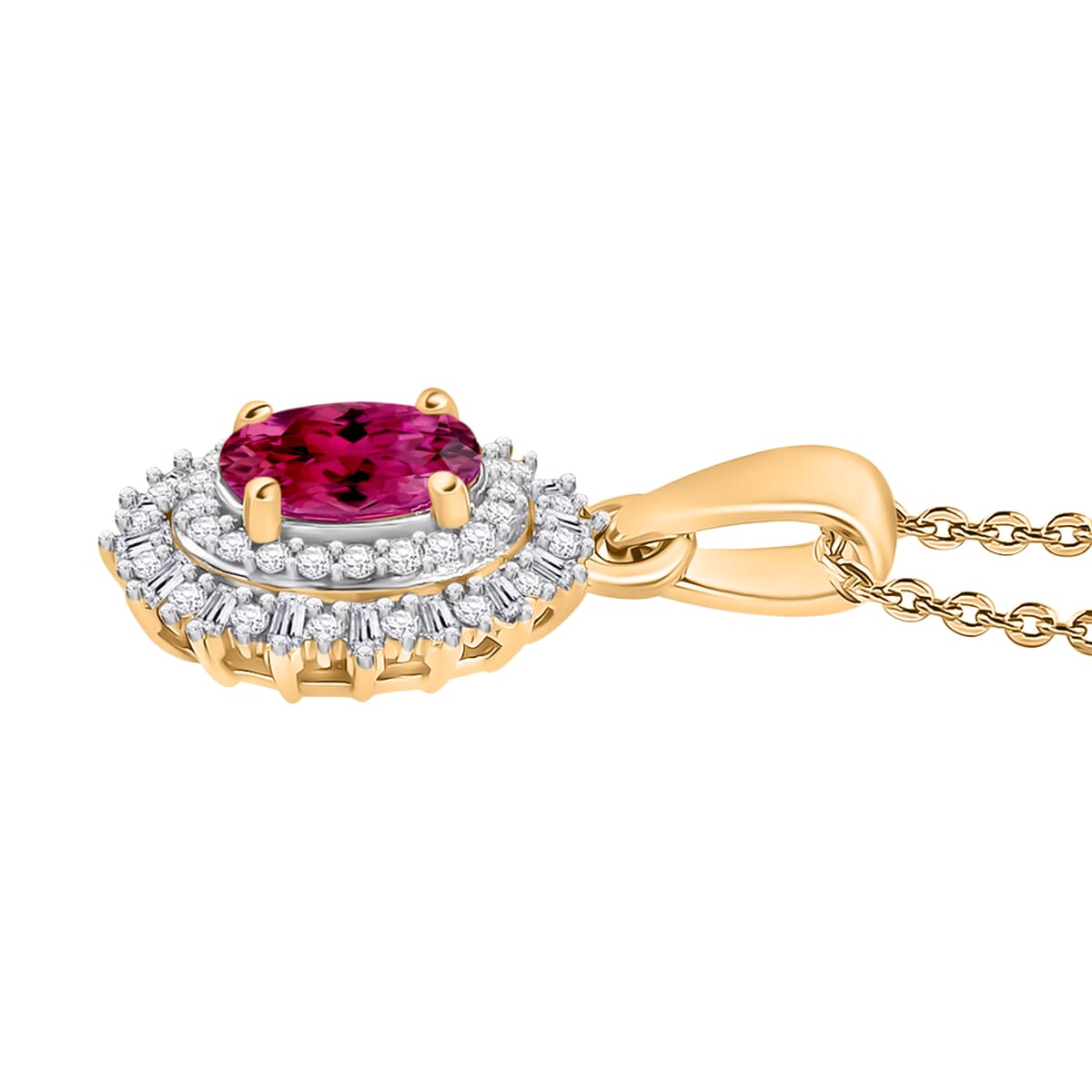 Premium Ouro Fino Rubellite and Diamond 1.13 ctw Pendant Necklace in 18K Vermeil Yellow Gold Over Sterling Silver 20 Inches image number 2