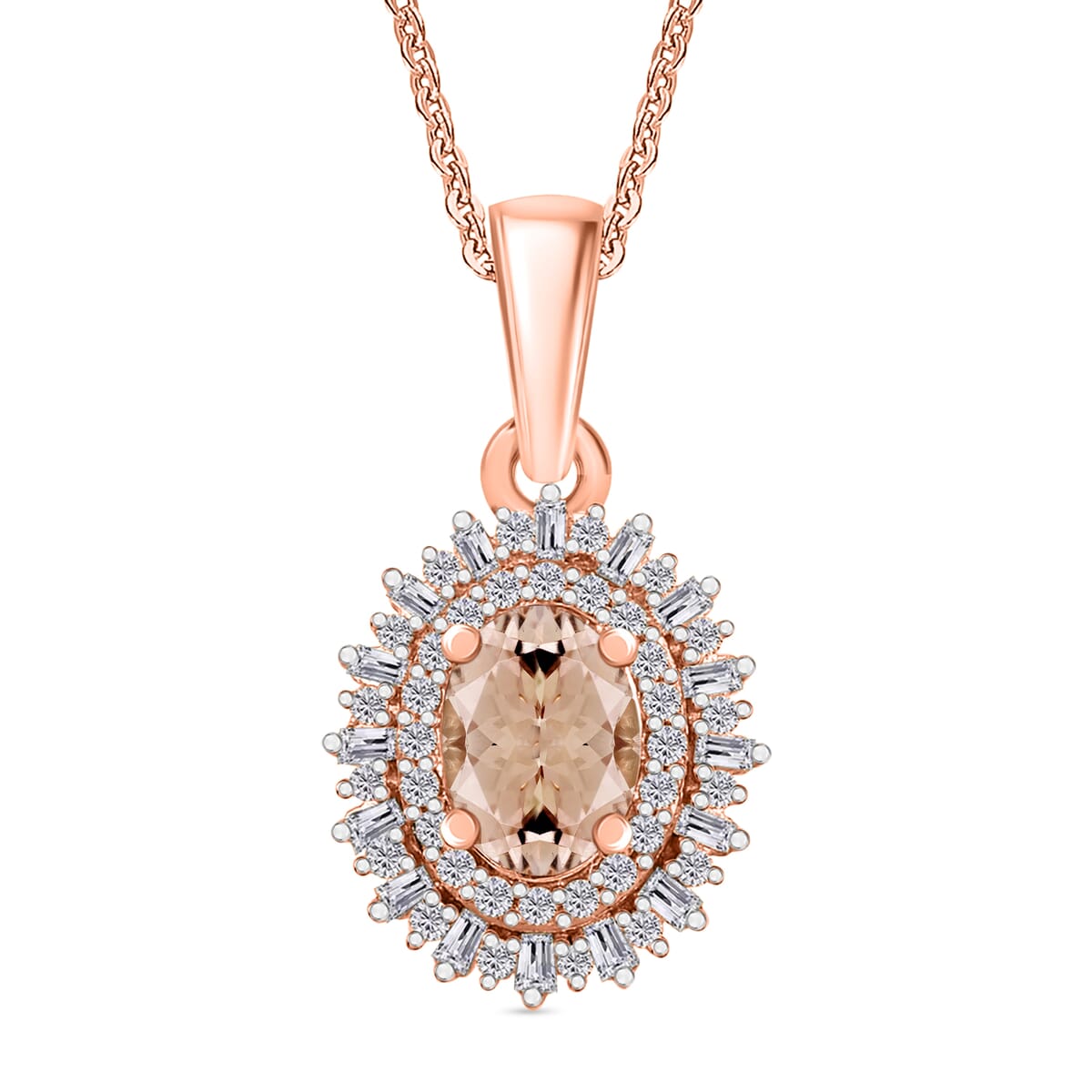 Premium Marropino Morganite and Diamond 1.13 ctw Pendant Necklace in 18K Vermeil Rose Gold Over Sterling Silver 20 Inches image number 0