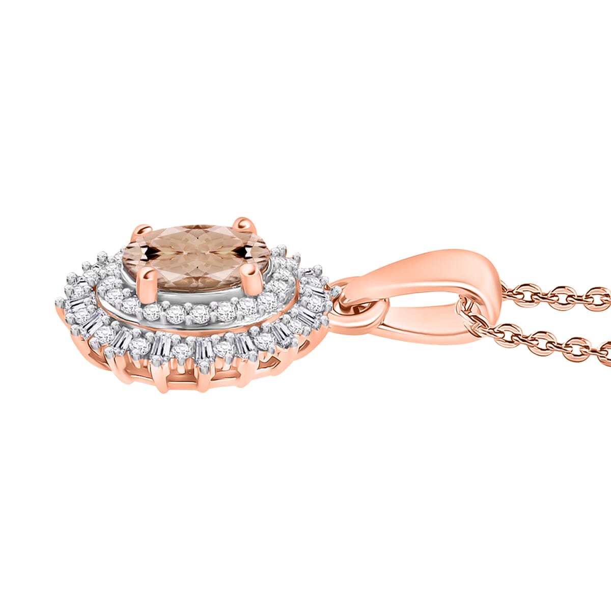 Premium Marropino Morganite and Diamond 1.13 ctw Pendant Necklace in 18K Vermeil Rose Gold Over Sterling Silver 20 Inches image number 2