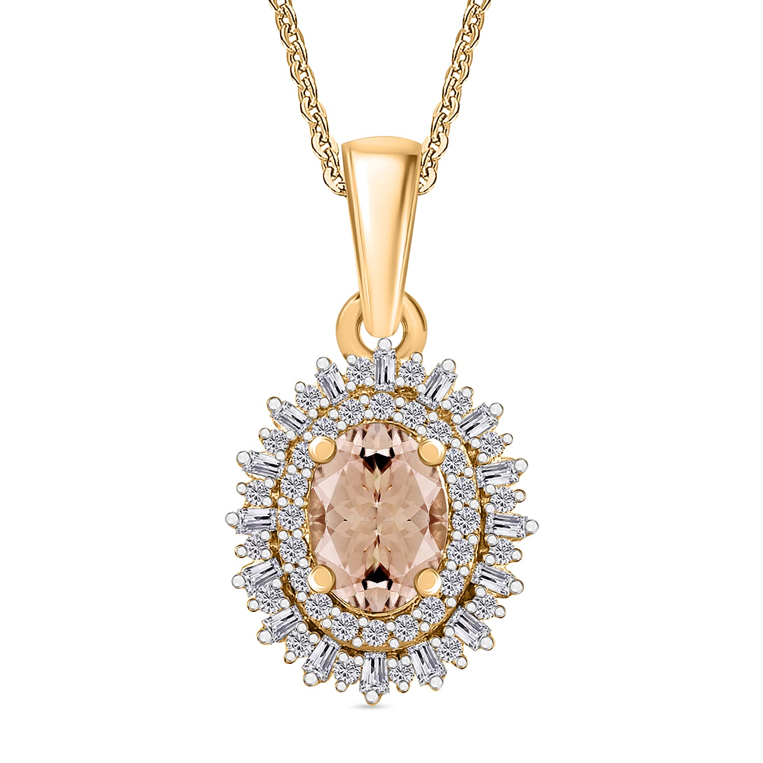 Premium Marropino Morganite and Diamond 1.13 ctw Pendant Necklace in 18K Vermeil Yellow Gold Over Sterling Silver 20 Inches