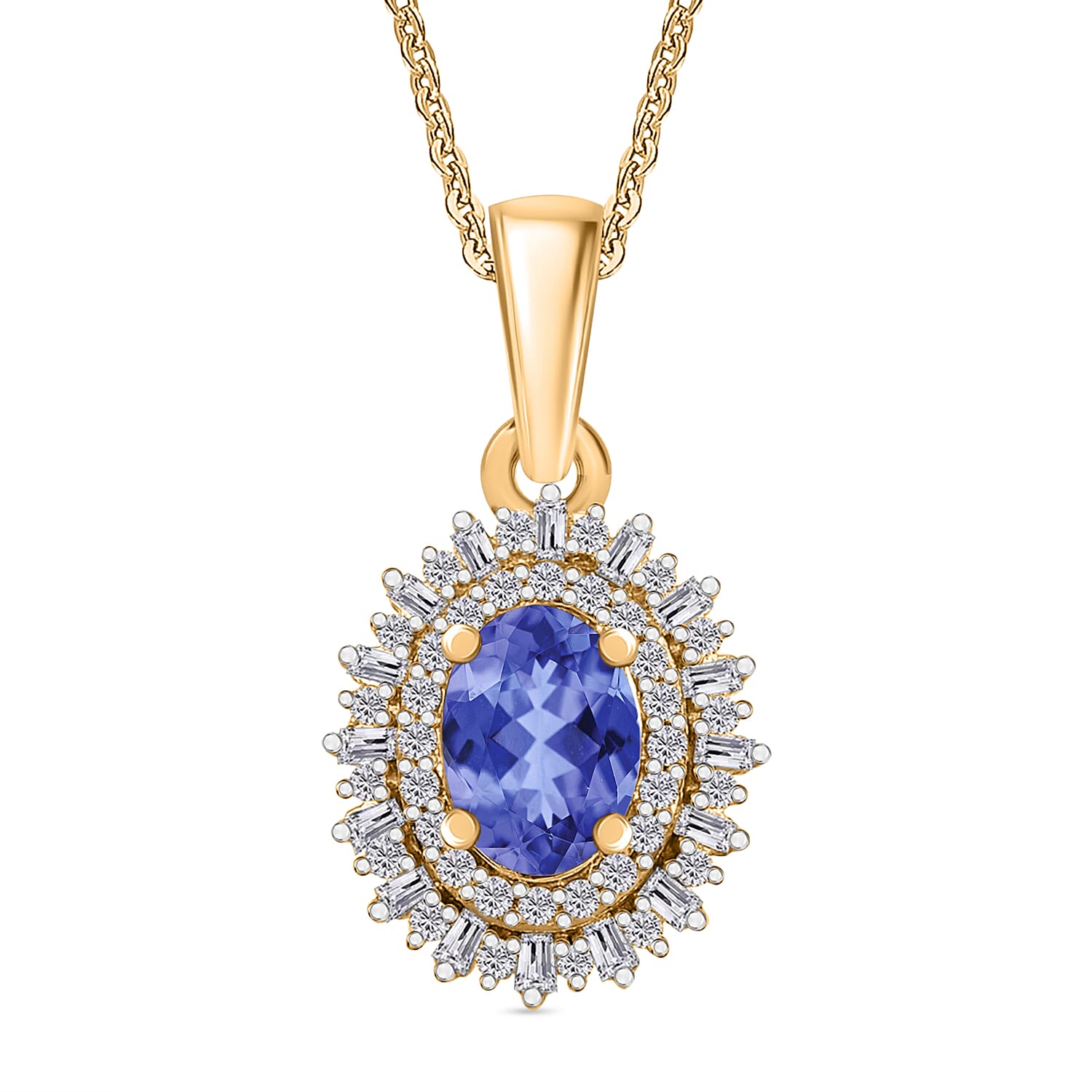 Premium Tanzanite and Diamond 1.13 ctw Pendant Necklace in 18K Vermeil Yellow Gold Over Sterling Silver 20 Inches
