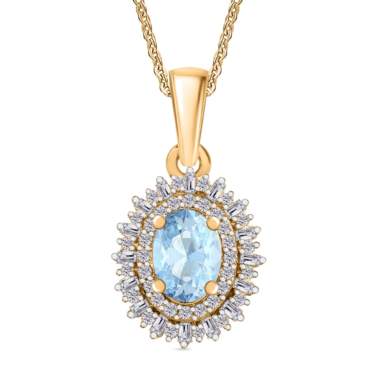 Mangoro Aquamarine and Diamond 1.13 ctw Pendant Necklace in 18K Vermeil Yellow Gold Sterling Silver 20 Inches image number 0