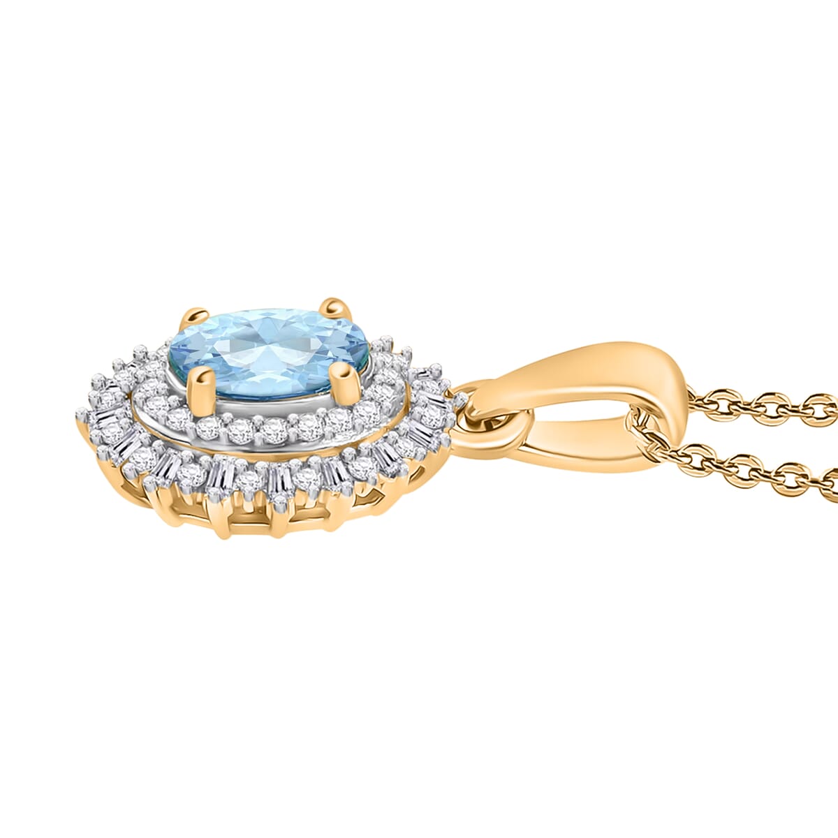 Mangoro Aquamarine and Diamond 1.13 ctw Pendant Necklace in 18K Vermeil Yellow Gold Sterling Silver 20 Inches image number 2