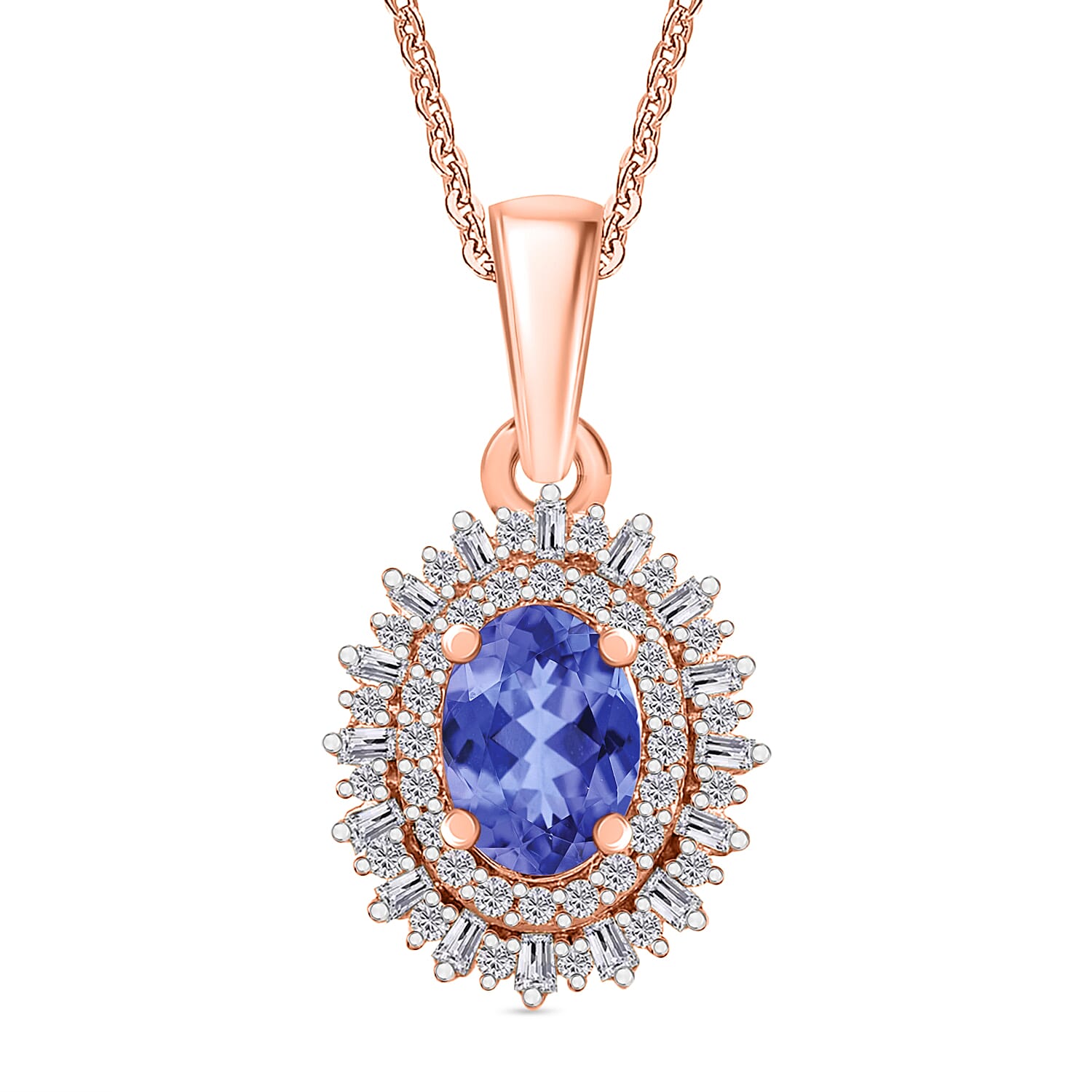 Premium Tanzanite and Diamond 1.13 ctw Pendant Necklace in 18K Vermeil Rose Gold Over Sterling Silver 20 Inches