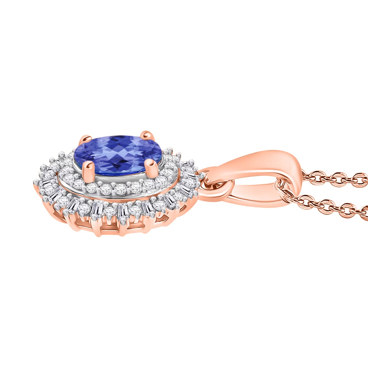 Premium Tanzanite and Diamond 1.13 ctw Pendant Necklace in 18K Vermeil Rose Gold Over Sterling Silver 20 Inches image number 2