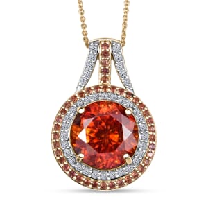 Premium Picos Altos Sphalerite, AAA Padparadscha Sapphire, Luxuriant Lab Grown Diamond 13.10 ctw Inferno Royale Pendant Necklace 20 Inches in 10K Yellow Gold 5.80 Grams