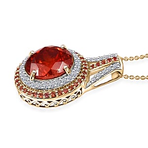 Premium Picos Altos Sphalerite, AAA Padparadscha Sapphire, Luxuriant Lab Grown Diamond 13.10 ctw Inferno Royale Pendant Necklace 20 Inches in 10K Yellow Gold 5.80 Grams