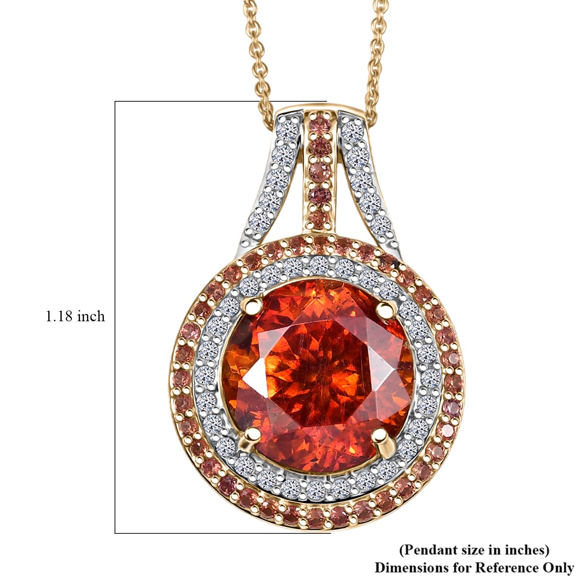 Premium Picos Altos Sphalerite, AAA Padparadscha Sapphire, Luxuriant Lab Grown Diamond 13.10 ctw Inferno Royale Pendant Necklace 20 Inches in 10K Yellow Gold 5.80 Grams image number 5